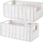 Vagusicc Wicker Storage Basket, Set of 2 Hand-Woven Paper Rope Wicker Basket, Small Storage Baskets for Organizing Toilet Paper Basket, Foldable Large Cube Storage Organizer Bins for Shelves (White)