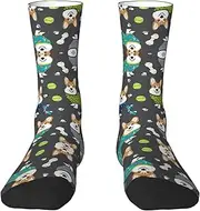 [HVTTIOR] Wearing Clothes Corgi Dogs Print Athletic Adult Socks Single Side Circumference For Men And Women Casual Wear