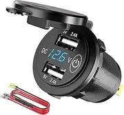 GRARRO 12V USB Outlet, Waterproof 12V/24V 24W 4.8A Dual USB Charger Socket Power Outlet Adapter with LED Voltmeter Switch