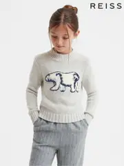 Reiss Grey Polli Casual Knitted Polar Bear Jumper (219389) | $110