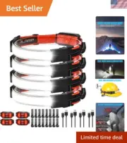 Super Bright 1000 Lumen Headlamp with 230° Wide Beam, USB Rechargeable, 4 Pack
