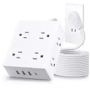 2 Prong Flat Extension Cord 10 FT, 2 Prong to 3 Prong Outlet Adapter, Flat Pl...