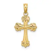 14K Yellow Gold Cross W/ Scroll Tips And Button Center Charm