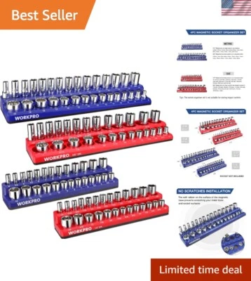 4-Piece Magnetic Socket Holder Set - Secure Storage for SAE and Metric Sockets