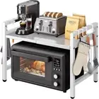 Joiena Extendable Microwave Oven Rack Black, Adjustable Microwave/Toaster Shelf
