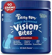 Zesty Paws Eye Supplement for Dogs - Vision Support with Lutein + Vitamin C & Astaxanthin Antioxidants - Dog Vitamins for Eyes + Fish Oil for Omega 3 Epa & Dha Fatty Acids for Senior Dogs - 90 Chews