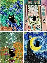 Adult & Kids 5D Diamond Painting Set - 4 Pieces, Round Diamond Digital Painting Kit, DIY Beginner Black Cat Diamond Art Kit, Matisse Van Gogh Living Room Bedroom Decoration (11.8x15.7)