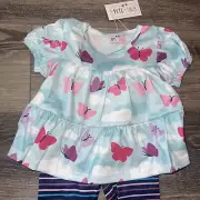 Pete + Lucy NEW Pant Set Sz 6-12 Months NWT Butterflies 2 Pc Set