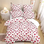 CCoutueChen Red Heart Comforter Set Queen Size Cute Love-Shaped Bedding Set Romantic Hearted Pattern Comforter 3 Pieces (1 Comforter, 2 Pillowcases)