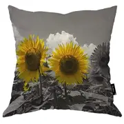 Throws Pillows Nature Yellow and Grey 18" x 18" (Pack of 1) Sunflower Field