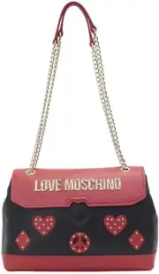 NEWT100%AUTH LOVE MOSCHINO SHOULDER BAG GENUINE RED BLACK NAPA LEATHER W PATCHES