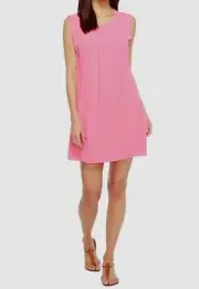 $94 Brigitte Bailey Women's Pink Crew-Neck Pleated Sleeveless Shift Mini Dress M