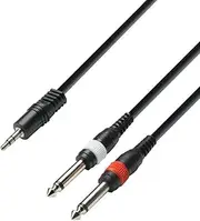 K3 YWPP 0100 Audio Cable 3.5 mm Stereo Jack to 2 x 6.3 mm Mono Jack 1 m