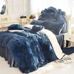 法蘭絨床罩組 藏青色 羊羔絨 5尺 加絨雙人床罩 法蘭絨 床組 兩用被毯 IKEA 訂製 刷毛