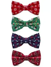 4PCS Men's Christmas Bow tie Double Fold Pre-Tied Bow ties Snow Tree 4c-02