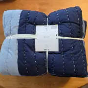 POTTERY BARN KIDS HANDCRAFTED DENIM PATCHWORK QUILT ~ FULL/QUEEN 86" SQ ~ BLUE