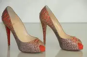 New CHRISTIAN LOUBOUTIN Very Prive 120 PYTHON Mandarin Red Pumps SHOES 38 40.5
