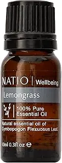 Natio Australia Wellbeing Pure Essential Oil - Lemongrass 10ml - Invigorating 100% Pure & Natural Lemongrass Essential Oil - Refresh the Mind, Heighten Concentration & Focus - Made in Australia