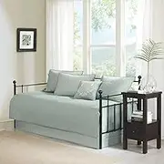 Madison Park Cotton Daybed Cover Set-Double Sided Quilting Classic Cottage Design All Season Bedding with Bedskirt, Matching Shams, Decorative Pillow, 39"x75", Quebec Seafoam 6 Piece