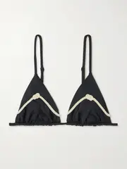 [Johanna Ortiz] Johanna Ortiz - Sea Cloud Appliquéd Recycled Triangle Bikini Top - Black - large large Black