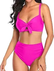[Tempt Me] Women Two Piece Tie Knot Bikini Set High Waisted Floral Print Swimsuits