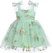 [IBTOM CASTLE] Rainbow Tutu Toddler Baby Girls Floral Sequin Backless Tulle Dress for Cake Smash 1st Birthday Party Photoshoot
