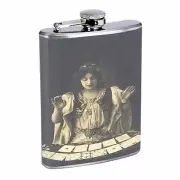France Fortune Teller Gypsy Flask D176 8oz Stainless Black & White Tarot Cards