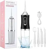 LSLCQW Water Dental Flosser Teeth Pick Portable Cordless Oral Irrigator Rechargeable Travel Irrigation Cleaner 3 Modes 4 Jets IPX7 Waterproof Electric (Black)