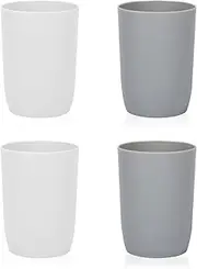 Plastic Cups Reusable Unbreakable Tumblers, Set of 4 Travel Mugs, Mouthwash Bathroom Cup Stackable, Plastic Water Cup 280ml for Adults Kids, Dishwasher & Microwave Safe (White & Grey)