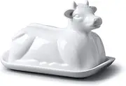WM Bartleet & Sons 1750 Traditional Porcelain 19cm Cow Design Butter Plate with Lid – White