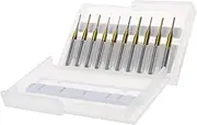 SING F LTD 10Pcs Milling Cutter Bit Kit 0.6-1.5mm Cutting Diameter 3.175mm Shank Titanium Coat Carbide CNC Router Burrs End Mill Engraving Bit with Box