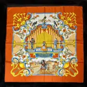 Hermes Carr 90 Pipe Organ and Clockwork Instrument Silk 100 Orange Scarf HERMES