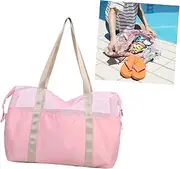[WOFASHPURET] Fashion Beach Bag Beach Tote Bag Travel Tote Mesh Shopping Bag Sundries Storage Bag Mesh Beach Bag Pink