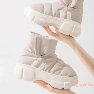 【Taroko】雲朵泡泡防水羽絨厚底毛絨雪靴(色可選)