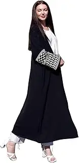 [HUSN] Serenity Black Robe Open-Front Abaya - Duster Cardigan with Golden Embroidered Sleeves - Womens Duster for Modest Women