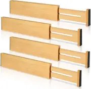 4 Pack Bamboo Drawer Dividers, Adjustable Length from 12 Inch to 17 Inch, Expand