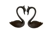 Mr Gecko Pair Of Cast Iron Swans Handcrafted Antique Rust Decor Figurine Statue