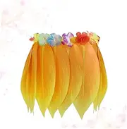 [CHILDWEET] Hawaiian Grass Skirt Dance Leaves Skirt Vibrant Yellow Leaves 58cm Waist for Parties
