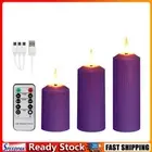 3Pcs LED Candles Dimmable USB Rechargeable Pink Flameless Candle (Purple)