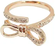 [DEARMAMY] 1pc Bowknot Ring for Women Girls Adjustable Open Rhinestone Jewelry Ring