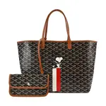 GOYARD SNOOPY 聯名款條紋塗料帆布LOGO子母購物包-小/黑棕/白