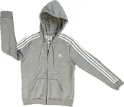 ADIDAS WOMEN'S LT GRAY ESSENTIALS FLEECE 3-STRIPES FULL ZIP HOODIE, GV6021