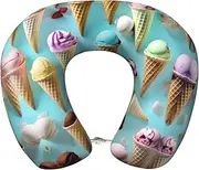 SKKNT Ice Cream Cones Print Lightweight Travel Neck Pillow U-Shaped Memory Foam Head Neck for Airplanes