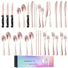 30 Pieces Rose Gold Silverware Sets Plus Serving Tong,Stainless Steel Flatwar...