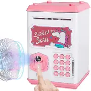 Unicorn Bank Girls, Kids Electronic Money Bank, Fingerprint Face Scan Password Code Lock Cash Coin Atm Bank Toys Gifts For 4 5 6 7 8 9 10 Years Old