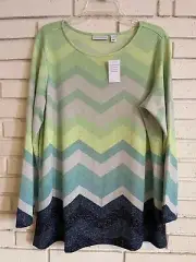NEW Susan Graver Top Women's XLP Liquid Knit Long Sleeve Multi Color Top Sparkle