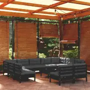 vidaXL 12 Piece Garden Lounge Set with Cushions Black Solid Pinewood