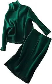 [Generic] Women's Spring Winter Knitted Suit Women's Solid Long Sleeve Sweater Tops Elastic Waist Knitted Skirt 2 Piece Sets