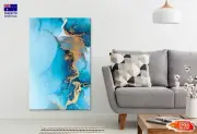 Blue & Gold Splash Ink Abstract Wall Canvas Home Decor Australian Made Quality