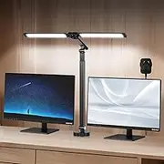 Emitto LED Desk Lamp, Double Head Clamp Architect Desk Lamp for Office Home, Eye Caring Computer Monitor, Dimmable Clip on Study Reading Light, Flexible Gooseneck, Task Lamp for Workbench Drafting